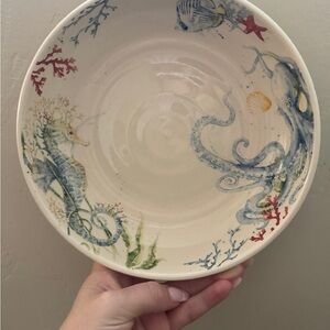Pier 1 Marine Life Ceramic Bowl with Blue and Red Accents